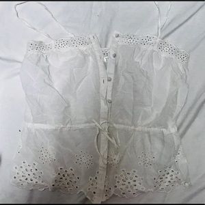 Floaty flowy white tank tie front eyelet